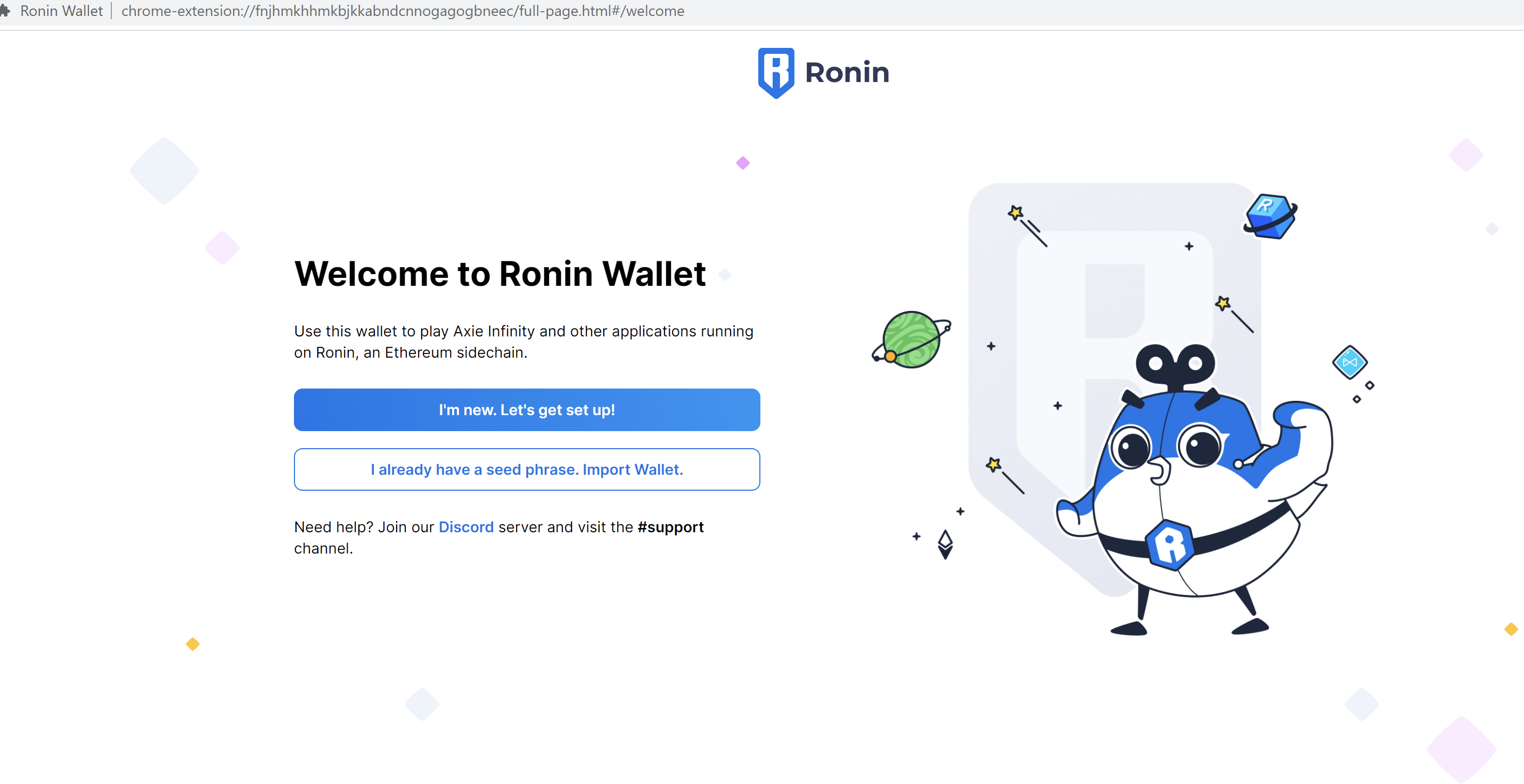 Legitimate Ronin Wallet page