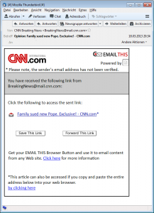 Die E-Mail des Vortages - eine falsche CNN-Nachricht.