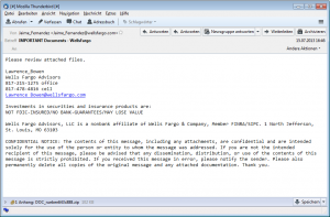E-Mail, angeblich von Wells Fargo, mit Malware im Anhang