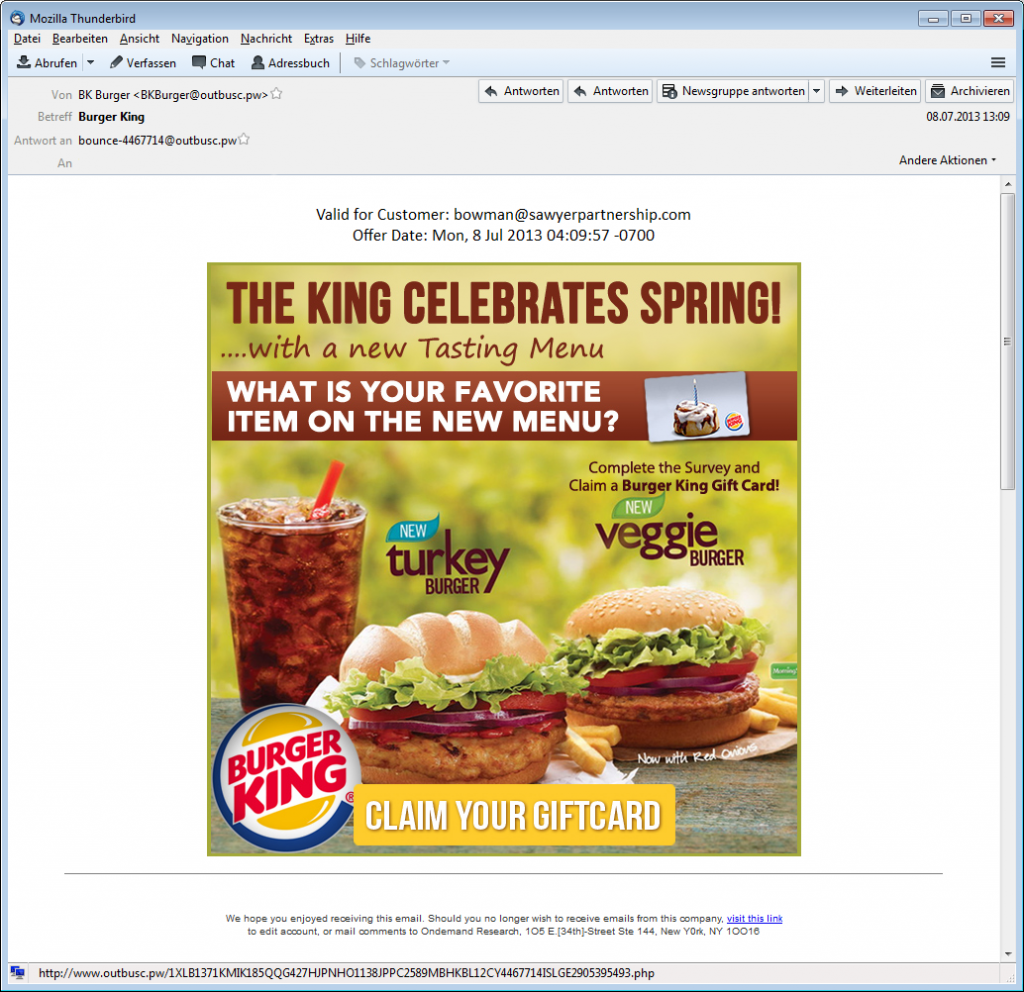 Burger-King-Mailing mit Gutschein